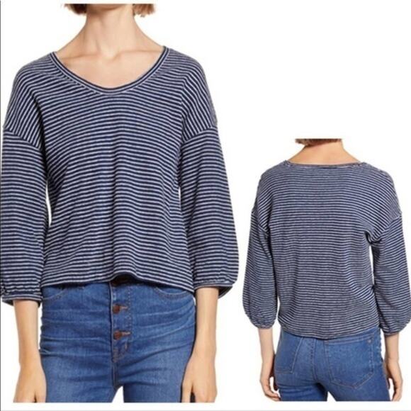 Madewell Navy Wild Ginger Bubble Sleeve Lightweight Sweatshirt Small NWT - Picture 1 of 10